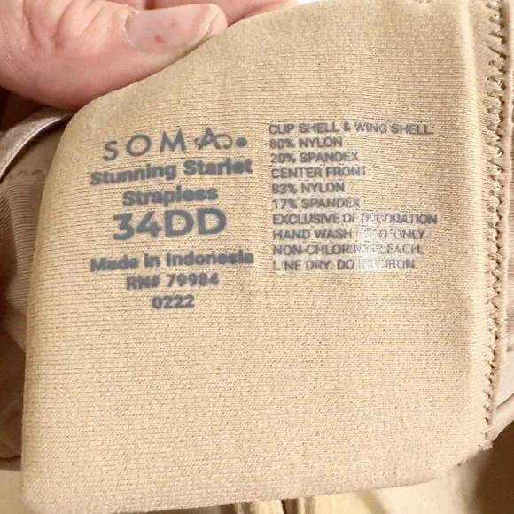 Soma Stunning Strapless in Warm Amber Bra 34DD - NWOT - Picture 7 of 7